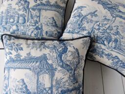 Pillow Case Blue Offwhite Toile De Jouy & Canvas French Country Style Scene Cushion Cover Bedroom Decoration Pure Cotton - thumbnail 1