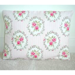Oblong Bolster Pillow Cover Felicity Floral Stripe Pink Yellow Roses Throw Grey Cushion Sham Slip Case Pillowcase 12x16 12x20 16x24