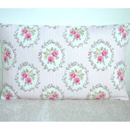 Oblong Bolster Pillow Cover Felicity Floral Stripe Pink Yellow Roses Throw Grey Cushion Sham Slip Case Pillowcase 12x16 12x20 16x24 - thumbnail 2