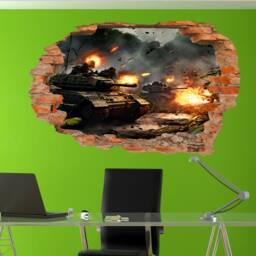 War Zone Army Tank Battle Wall Sticker Mural Poster Decal 3D Art Office Room Bedroom Decoration Id776 - thumbnail 3