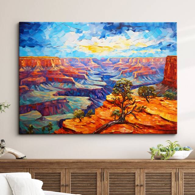 Grand Canyon Landscape Abstract Oil Painting Van Gogh Style Wall Art, Framed Canvas Poster Print, Home Kitchen Office Room Decor, Gifts - image 1