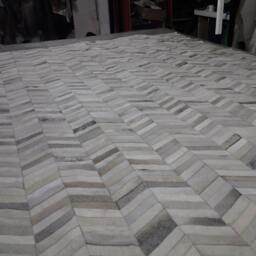 Cowhide Patchwork Rug Raw Leather Argentina - Free Shipping Chevron Mix Of Grey 6' X 8' Cowhide Rugs Handmade - thumbnail 2