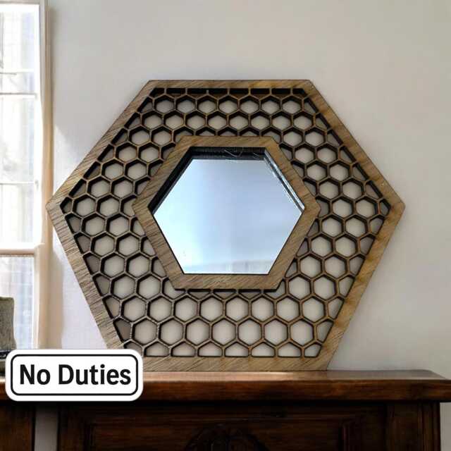 Honeycomb Wooden Framed Mirror Oak, Walnut, Or Cherry Veneer - image 1