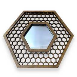 Honeycomb Wooden Framed Mirror Oak, Walnut, Or Cherry Veneer - thumbnail 2