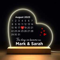 Personalised Wedding Engagement Date Gifts, 1st Anniversary, Valentines For Him Her, Gifts For Husband Wife Him, Night Light Lamp - thumbnail 2