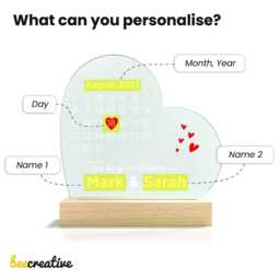 Personalised Wedding Engagement Date Gifts, 1st Anniversary, Valentines For Him Her, Gifts For Husband Wife Him, Night Light Lamp - thumbnail 3