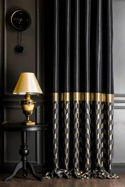 Luxury Color Block Curtain Black, Gold, & Silver Striped Drape - image 1