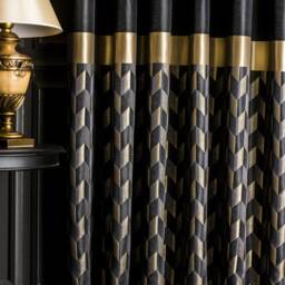 Luxury Color Block Curtain Black, Gold, & Silver Striped Drape - thumbnail 2
