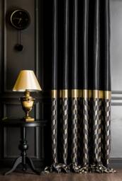 Luxury Color Block Curtain Black, Gold, & Silver Striped Drape