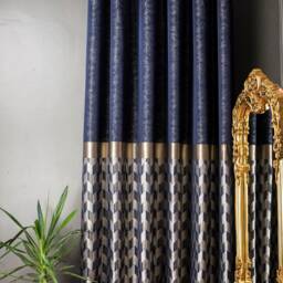 Luxury Color Block Curtain Black, Gold, & Silver Striped Drape - thumbnail 3