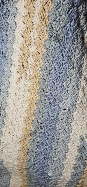 Blanket, Hand Crochet Corner To Throw, C2C Afghan, Bernat Pop in Sandy Beach Colors, Shades Of Blue & Beige White - image 1