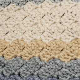 Blanket, Hand Crochet Corner To Throw, C2C Afghan, Bernat Pop in Sandy Beach Colors, Shades Of Blue & Beige White - thumbnail 2