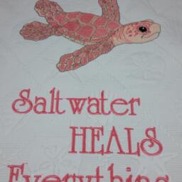Embroidered Sea Turtle Pillow - Saltwater Heals Everything Beach Decor Customizable - thumbnail 2
