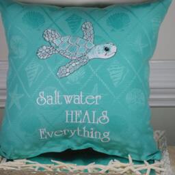 Embroidered Sea Turtle Pillow - Saltwater Heals Everything Beach Decor Customizable - thumbnail 4