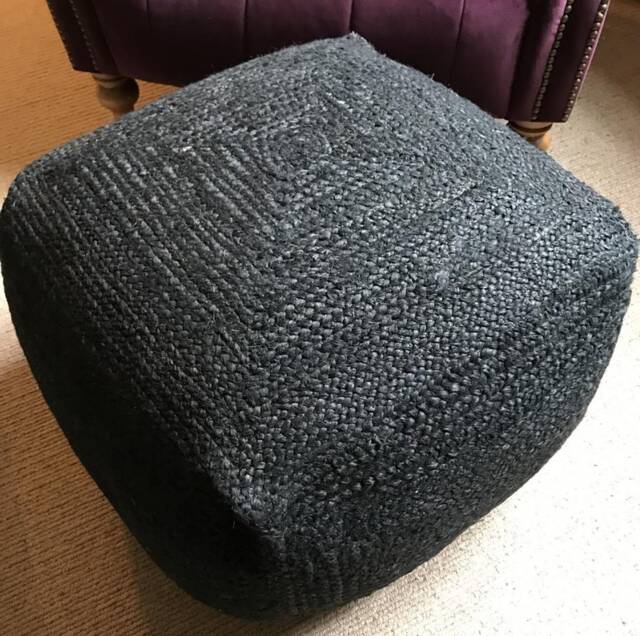 Square, Black Jute Pouffe, Cushioned Foot Stool, Ottoman Or Low Seat - image 1