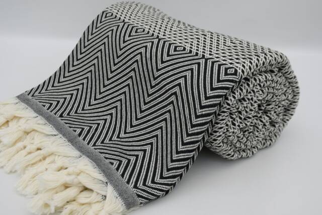 Black Blanket, Aztec Blanket, Turkish Bedspread, Turkish Blanket, Bed Cover, 75x91, Turkish Towel, Beach Throw, Sofa Cover, Throws, B3-Dreamb - image 1