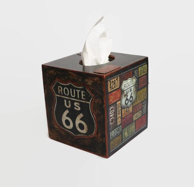 Tissue Box Cover Vintage License Plates Route 66 Cars Theme Garage Boys Room Decor Road Trip Automotive Father Gift Retro - image 1