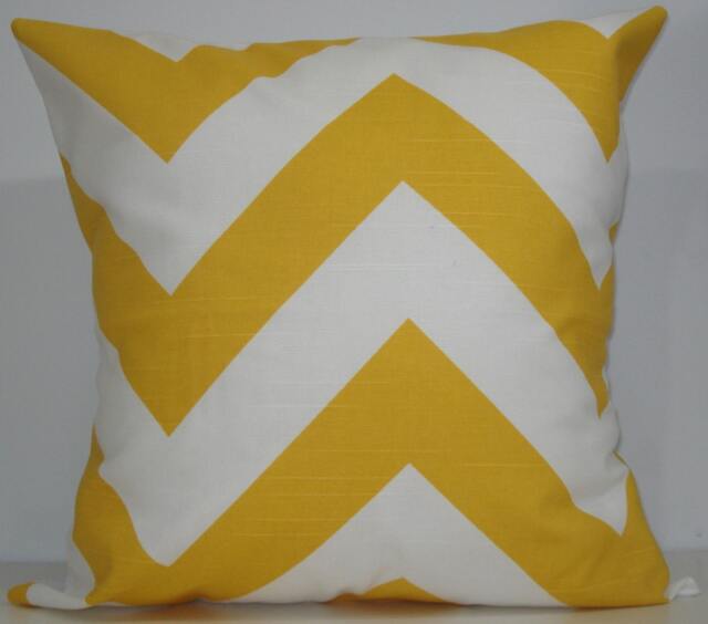 New 18x18 Inch Designer Handmade Pillow Case in Yellow Cheveron Pattern