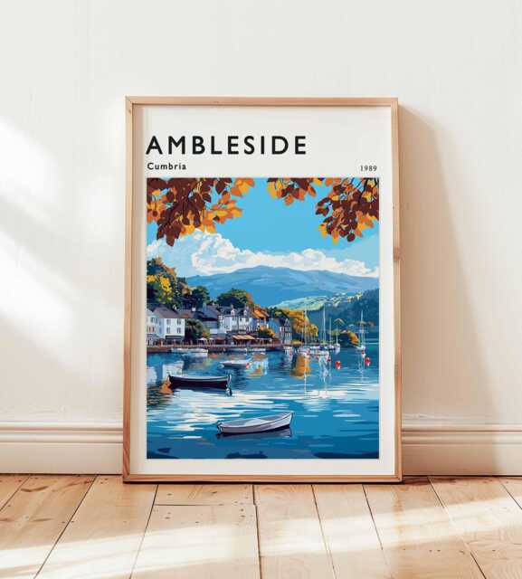 Ambleside Poster Lake District Travel Print, UK Wall Art - image 1
