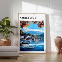 Ambleside Poster Lake District Travel Print, UK Wall Art - thumbnail 2