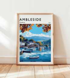 Ambleside Poster Lake District Travel Print, UK Wall Art - thumbnail 1
