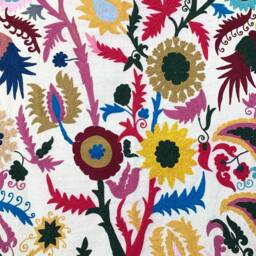 Hand Embroidered Suzani Tapestry Uzbek Floral Boho Wall Decor - thumbnail 3