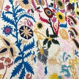 Hand Embroidered Suzani Tapestry Uzbek Floral Boho Wall Decor - thumbnail 4