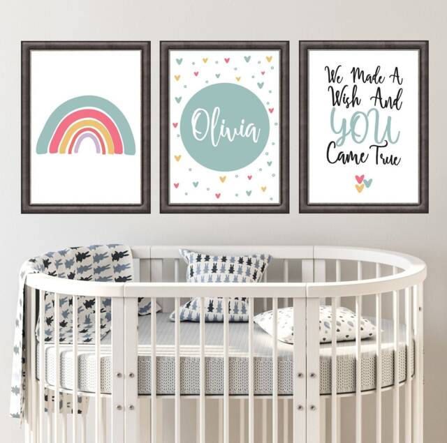 Set Of 3 Girls Nursery Print, Rainbow Personalised Baby Wall Bedroom Decor, Print - image 1