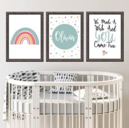 Set Of 3 Girls Nursery Print, Rainbow Personalised Baby Wall Bedroom Decor, Print - thumbnail 1