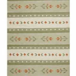 Handmade Scandinavian Kilim Rug - Green Floral Wool Blend Area Carpet - thumbnail 2