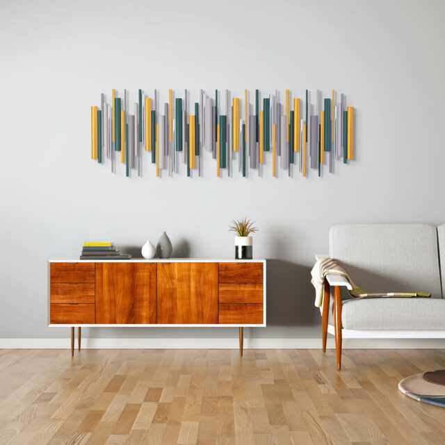 Gold & Teal Wall Art - Luxury Modern Wood Sculpture - image 1