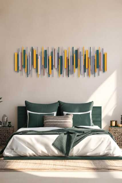 Gold & Teal Wall Art - Luxury Modern Wood Sculpture - image 1