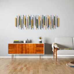 Gold & Teal Wall Art - Luxury Modern Wood Sculpture - thumbnail 3