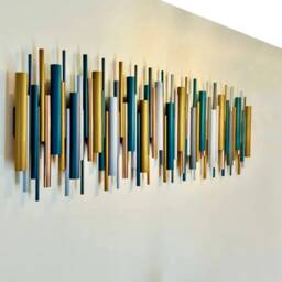 Gold & Teal Wall Art - Luxury Modern Wood Sculpture - thumbnail 2
