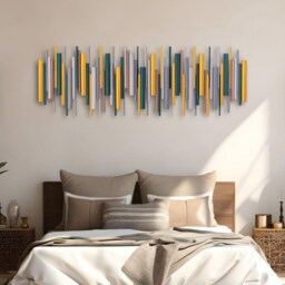 Gold & Teal Wall Art - Luxury Modern Wood Sculpture - thumbnail 2