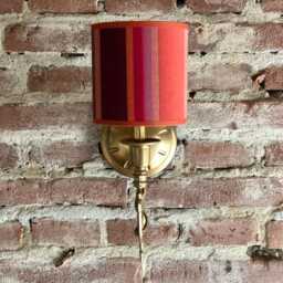 Italian Antique Wall Lamp. With A Striped Shade. 27cm High. This Isn't Mass-Produced Item Only One Was Made - thumbnail 2