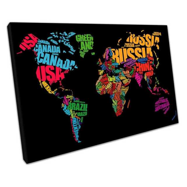 Black World Map Word Cloud Wall Art Print For Home Or Office Decor Ready To Hang - image 1