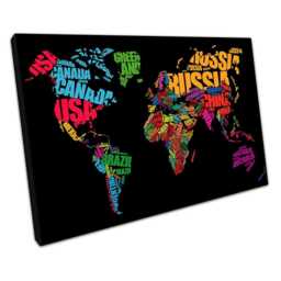 Black World Map Word Cloud Wall Art Print For Home Or Office Decor Ready To Hang - thumbnail 1