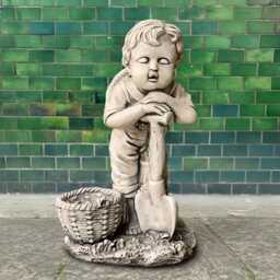 Concrete Boy Statue Cement Young Worker Sculpture Garden Child Figurine Outdoor Memorial Children Art Handmade Kids Patio Decor Stone