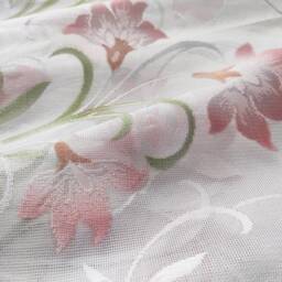 Bella Hand Painted Net Curtains, White Ground With Pink Flowers & Green Leaves. Sold By The Metre in Width - thumbnail 2