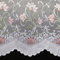 Bella Hand Painted Net Curtains, White Ground With Pink Flowers & Green Leaves. Sold By The Metre in Width - thumbnail 3