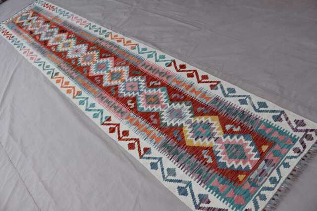 2'8x13'5 Ft Long Runner Rug, Natural Vegetable Dyes, Flatweave Kilim Geometric Rug, Afghan Handmade Wool Hallway Rug - image 1