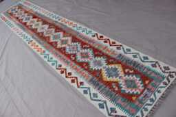 2'8x13'5 Ft Long Runner Rug, Natural Vegetable Dyes, Flatweave Kilim Geometric Rug, Afghan Handmade Wool Hallway Rug - thumbnail 1