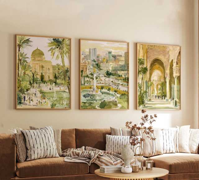 Set Of 3 Baghdad Posters, Middle Eastern City Wall Art, Travel Print Set, Modern Architecture Artwork, Urban Home Decor, Warm Tone Style - image 1