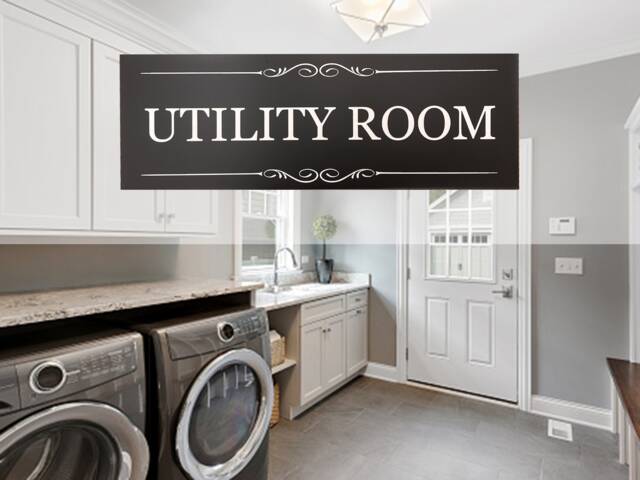 Utility Room Door Sign Black & White Acrylic, Elegant Design - image 1