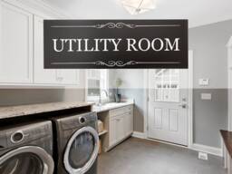 Utility Room Door Sign Black & White Acrylic, Elegant Design