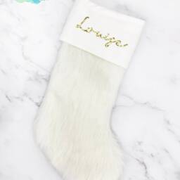 Personalised White Faux Fur Fluffy Christmas Stocking With Glitter Name in Silver, Rose Gold, Gold - thumbnail 3
