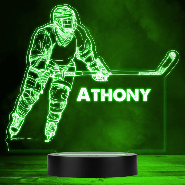 Ice Hockey Player Skates Sports Fan Personalised Gift Multicolour Night Light - Bedroom Lamp - image 1