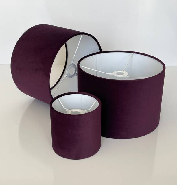New High Quality Upholstery Velvet Fabric Lamp Shade Pendant Light Drum Shape Plum Purple - image 1
