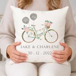Personalised Just Married Bicycle Cushion - Wedding Gift Custom Wedding Gift - thumbnail 1